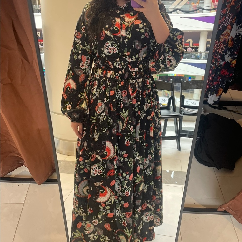 Chic Black Floral Long Sleeve Dress